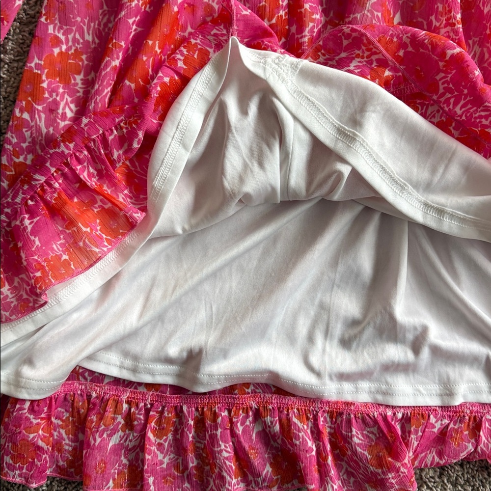 Aakaa pink and orange floral long sleeve mini dress size large - Picture 5 of 6